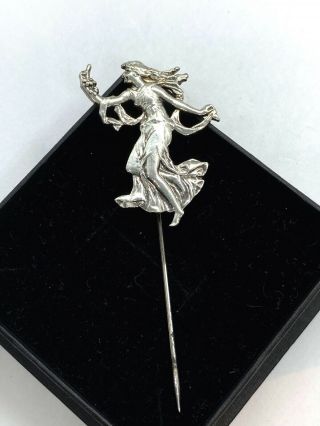 Vintage Sterling Silver Art Nouveau Style Dancing Lady With Grapes Stick Pin