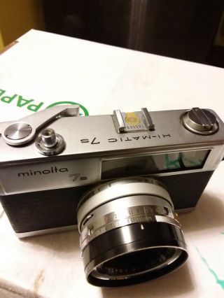 Vtg Minolta Hi - Matic 7s 35mm Camera Rokkor - Pf 45mm F/1.  8 Lens Auto