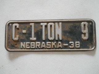 Vintage Nebraska 1938 C - 1 Ton 9 Buffalo County Tonnage Tag License Plate