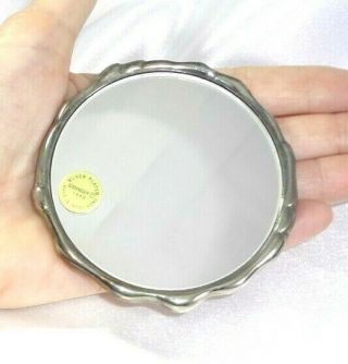 Vintage Godinger 1988 Silver Plated Hand Held Purse Mirror W/ Storage Pouch