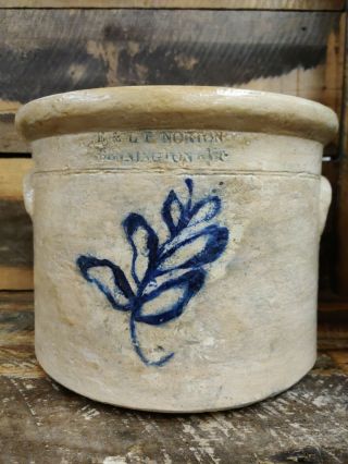 E & L P Norton Bennington Antique Stoneware Blue Cobalt Decorated 2 Gallon Crock