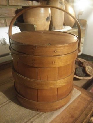 Antique Primitive Wooden Firkin / Sugar Bucket W/ Lid Awesome