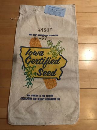 Vintage Iowa Certified Seed Soybean Sack.  Lovely Colors Includes Certificate