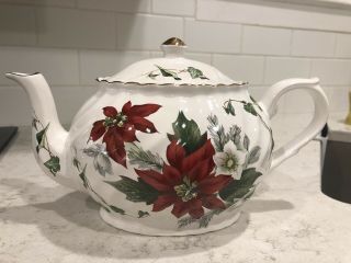 Vintage Arthur Wood England 6296 China Teapot Red White Flowers