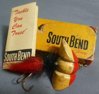 Rare Vintage Wood Fishing Lure South Bend Whirl - Oreno Red White Black Insert Box