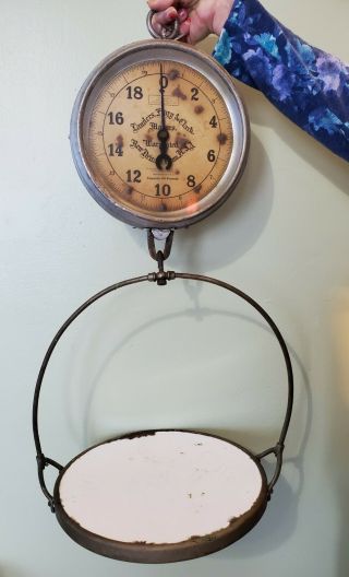 1912 Landers,  Frary & Clark General Store Hanging Scale With Pan 2 Sided 60lbs