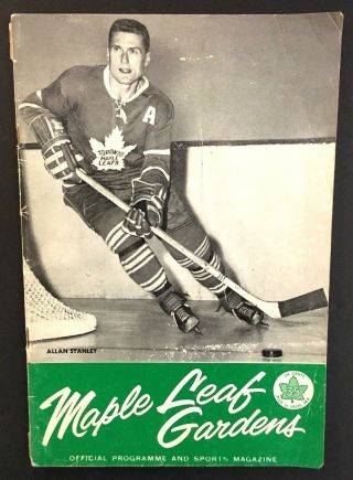 1962 Maple Leaf Gardens Nhl Hockey Program Leafs Blackhawks Allan Stanley Vtg