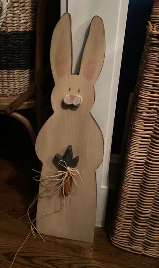 Vintage Wooden Easter Rabbit Handmade Painted Figurine Easter Folk Art Bunny Big