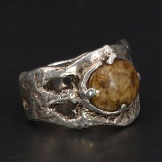 Vtg Sterling Silver - Southwestern Brown Jasper Cutout Ring Size 10 - 9g