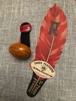 Rutgers College Vintage Button Pin And Tin Football With Bookmark - 1940s