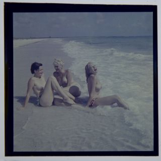 Bunny Yeager 1960s Camera Color Transparency 3 Pin - up Nudes Frolic In Surf Fun 2