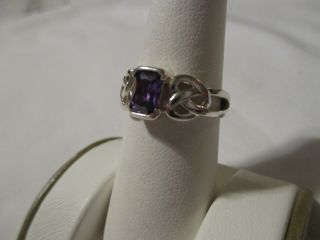Vintage Sterling Silver Amethyst Ring With Celtic Designs - Sz 7