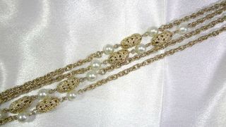 Vtg Sarah Cov 1973 " Filigree Lady " Simulated Pearl & Filigree Beads Necklace 53 "