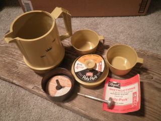 Vintage Regal Poly Perk Coffee Travel Percolator Harvest Gold Cups,  1970