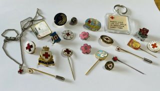 Vintage Joblot Enamel Red Cross Pin Badges Stick Pins British America German