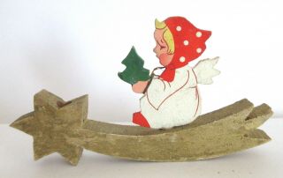 Swedish Shooting Star Angel Vintage Wood Christmas Tree Candle Holder Ornament