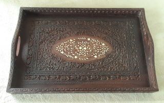Vintage Carved Wood Serving Tray From India