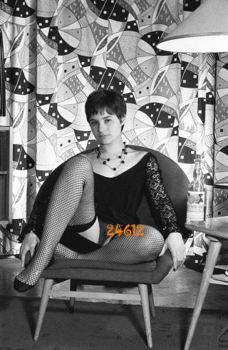 Short Haired Girl In Black Fishnet Stockings,  1970s Vintage Fine Art Negative