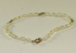 Vintage 14k Gold Bead Fresh Water Pearl Bracelet 7 "