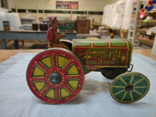 Antique Louis Marx American Tractor Tin Wind - Up Fresh Out Of Estate Attic Find