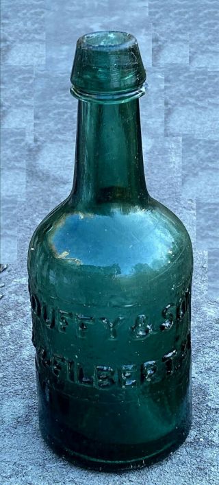 Antique Iron Pontil Squat Soda Bottle Dkgreen Duffy Phila Dyottville Glass Nmint