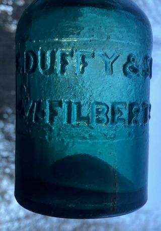 Antique Iron Pontil Squat Soda Bottle DkGreen Duffy Phila Dyottville Glass NMint 2