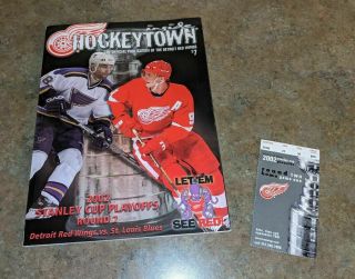 2002 Detroit Red Wings Vs St Louis Blues Stanley Cup Playoffs Ticket Program Vtg