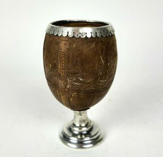 PAIRPOINT BROTHERS STERLING SILVER 925 CARVED COCONUT CUP HALLMARKED LONDON 1931 2