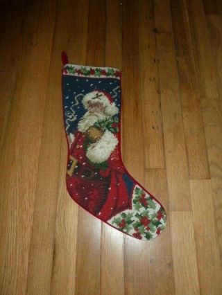 Vintage Needlepoint Christmas Stocking Santa Claus