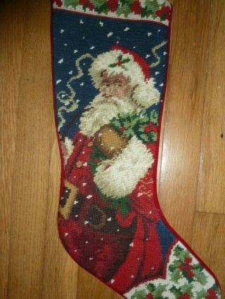 Vintage Needlepoint Christmas Stocking Santa Claus 2