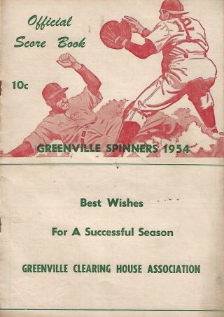 1954 Greenville Spinners Minor League Baseball Program - Tri - State League Fwil