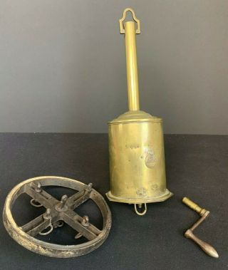 Antique Salter Brass Meat Roasting Jack With Hanging Wheel And Key Victorian