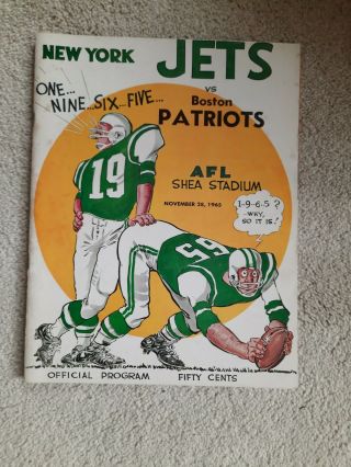 Official Program Ny Jets Vs Boston Patriots November 28,  1965 Afl Shea Stadium