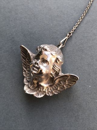 Antique Vintage Brooch Or Pendant Angel Cherub Putti Silver 925 Jewellery 17.  6g