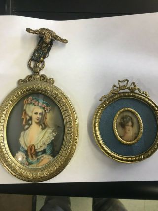 Antique 19th C.  French Miniature Portrait Paintings Signed By Artist