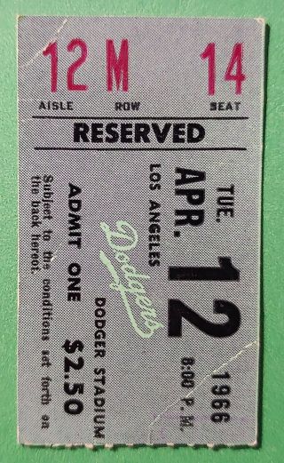 Vintage 1966 Baseball Ticket Stub Dodgers 3 V Houston 2 - Opening Day - Osteen W