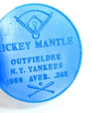 Vintage 1959 ARMOUR HOT DOG Advertising MICKEY MANTLE Blue Chip Plastic TOKEN 3
