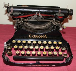 Vintage Antique Corona Folding Typewriter In Case Pat.  July 10 1917