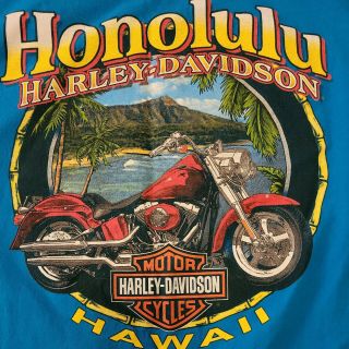 Rare BLUE Vtg Harley Davidson Honolulu Hawaii Ride In Paradise 2005 Shirt Large 2