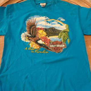 Rare BLUE Vtg Harley Davidson Honolulu Hawaii Ride In Paradise 2005 Shirt Large 3
