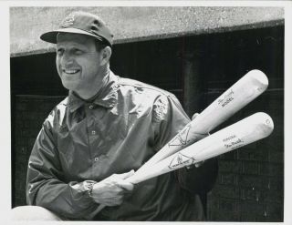 Undated Press Photo Stan Musial Of The St.  Louis Cardinals With Stan The Man Bats