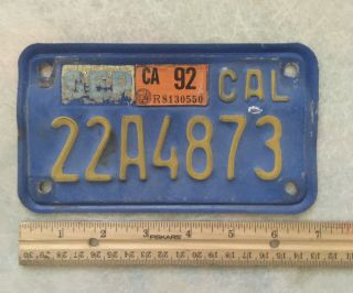 California Vintage Motorcycle Blue/yellow License Plate 22a4873 Sep 1992stickers