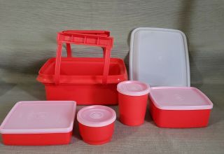 Vintage Tupperware No Scratches Childs Pack N Carry Red Lunch Box