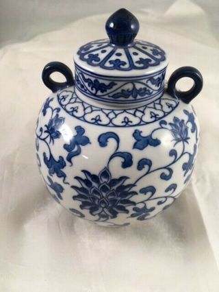 Vintage Chinese Blue & White Ginger Tea Jar Lid Urn Ceramic Vase 2