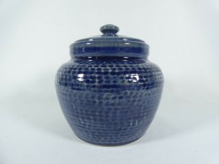 Antique Art Deco Bourne Denby England Blue Pottery Tobacco Jar Ginger Pot Lidded