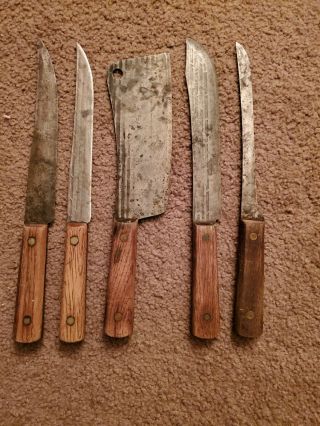 VINTAGE HIGH CARBON KNIFE BLADE KNIVES,  CLEAVER,  ONTARIO TRU EDGE MADE U.  S.  A. 2