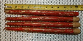 Set Of 4 Vintage Faux Red / Gold Drip Wood Candles Tapers Decorative Display 12”