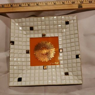 Vintage Mid Century Georges Briard Mosaic Tile Tray Signed Orange Gold Brass