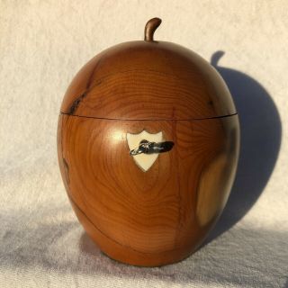 Vintage Yew Wood Apple Shaped Tea Caddy Box