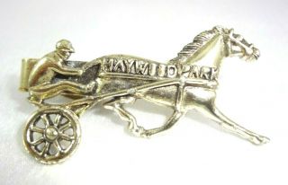 Vtg Haywood Park Tie Clip Clasp Man Harness Racing Horse Sulky Cart Wheel Turns